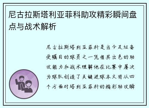 尼古拉斯塔利亚菲科助攻精彩瞬间盘点与战术解析